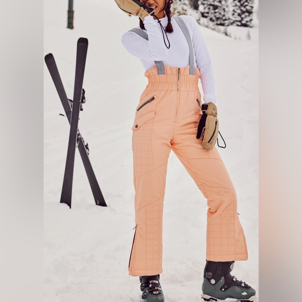 New Free People All Prepped Ski Bib Pants Watermelon Peach